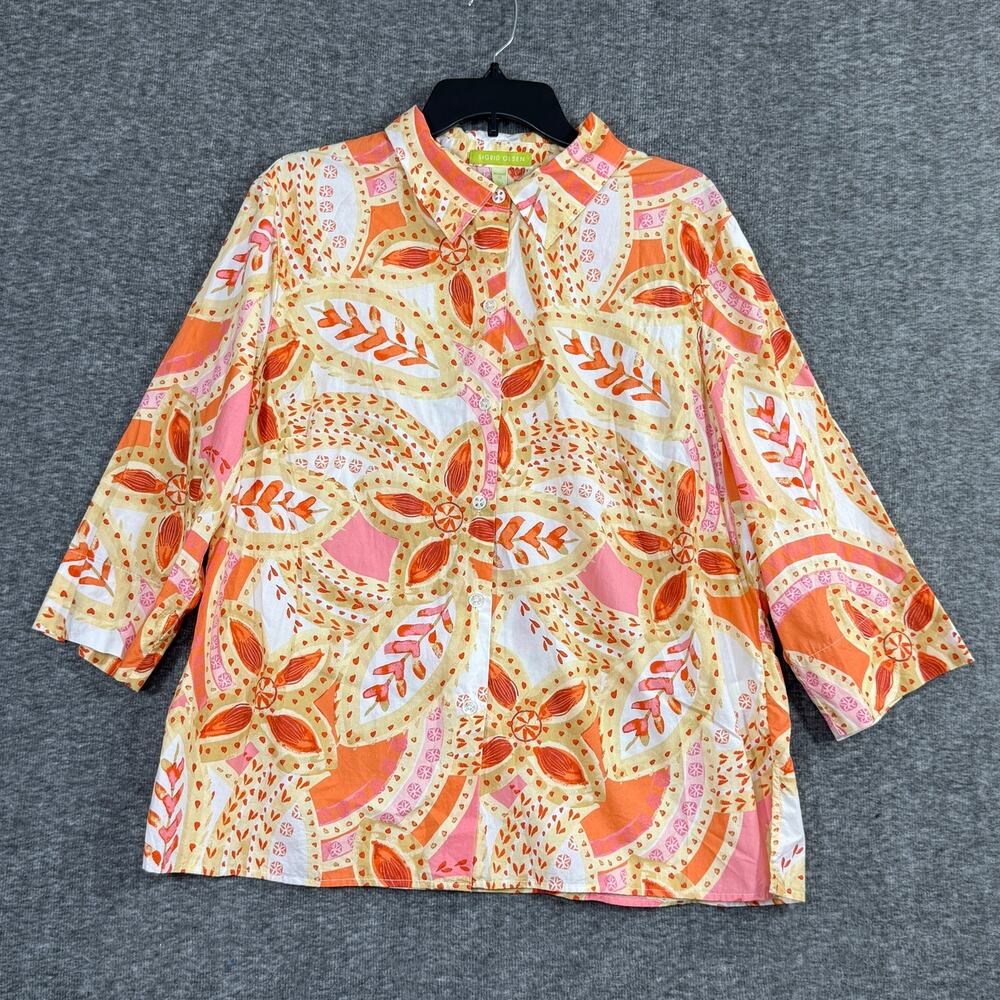 Sigrid Olsen Button Up Top Size 1x Coral Orange 3… - image 1